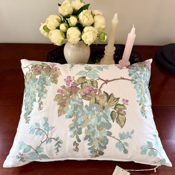 Laura Ashley UK Wisteria Embroidered Throw Pillow Blue Floral – 16" x 20" - Picture 10 of 11